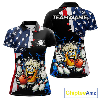 Funny Beer Bowling Shirts for Women Custom US Flag Patriotic Team Bowling Jerseys Uniforms NQS11602