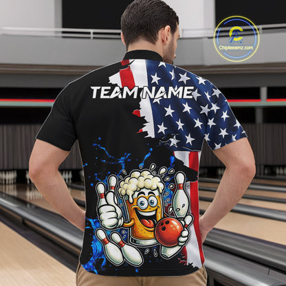 Funny Beer Bowling Shirts for Men Custom US Flag Patriotic Team Bowling Jerseys Uniforms NQS11602