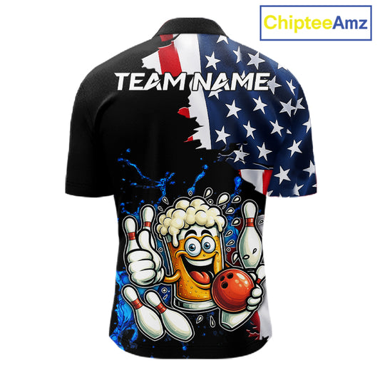 Funny Beer Bowling Shirts for Men Custom US Flag Patriotic Team Bowling Jerseys Uniforms NQS11602