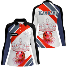 Load image into Gallery viewer, Red Light Bowling Polo, Quarter Zip Shirt for Women Custom Bowling ball and pins Team League Jerseys NQS7587
