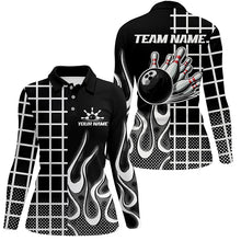 Load image into Gallery viewer, Black and white retro Bowling Polo, Quarter Zip Shirt for Women Custom Bowling Team League Jerseys NQS7588