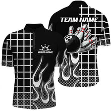 Load image into Gallery viewer, Black and white retro Bowling Polo, Quarter Zip Shirt for Men Custom Bowling Team League Jerseys NQS7588