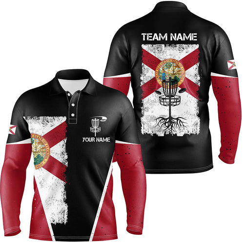 Black Mens Disc golf polo shirts vintage Florida flag patriot custom disc golf shirt for Men NQS7994
