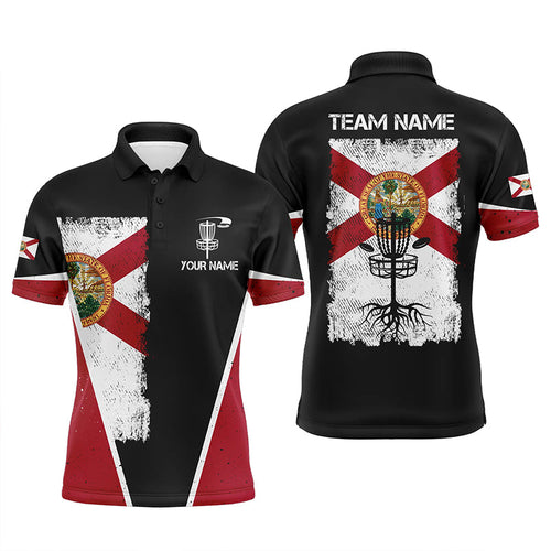Black Mens Disc golf polo shirts vintage Florida flag patriot custom disc golf shirt for Men NQS7994