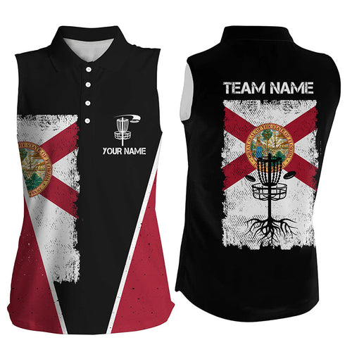 Black Womens sleeveless Disc golf polo shirts vintage Florida flag patriot custom disc golf shirt NQS7994