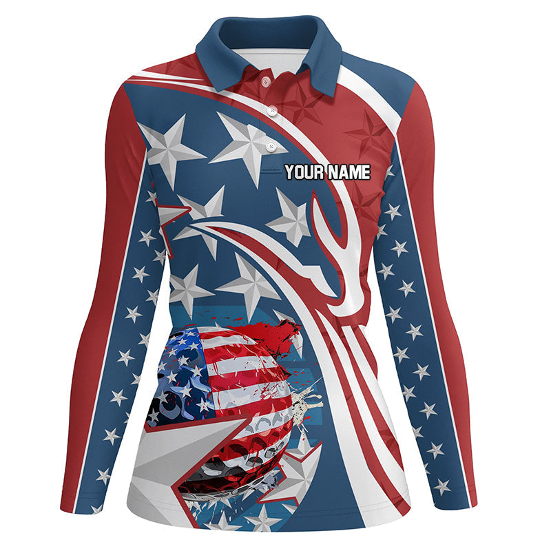 American Flag Womens golf polo shirts Custom patriotic golf outfits women, personalized golf gifts NQS8205