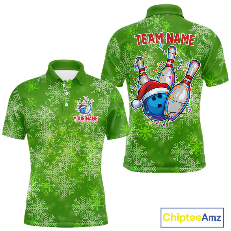 Personalized Funny Green Snowflake Christmas Bowling Team Shirts For Men, Christmas Bowling Gifts NQS10831