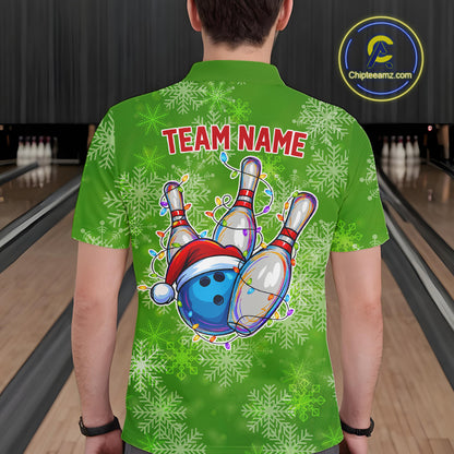 Personalized Funny Green Snowflake Christmas Bowling Team Shirts For Men, Christmas Bowling Gifts NQS10831