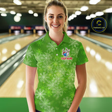 Load image into Gallery viewer, Personalized Funny Green Snowflake Christmas Bowling Team Shirts For Women, Christmas Bowling Gifts NQS10831