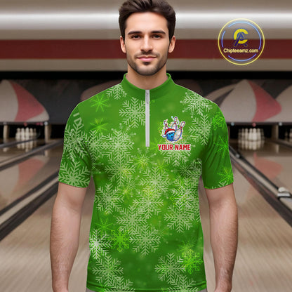Personalized Funny Green Snowflake Christmas Bowling Team Shirts For Men, Christmas Bowling Gifts NQS10831