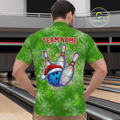 Personalized Funny Green Snowflake Christmas Bowling Team Shirts For Men, Christmas Bowling Gifts NQS10831