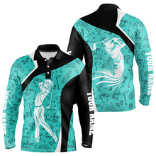 Load image into Gallery viewer, Cyan Blue golf pattern Mens Golf Polo Shirts Custom Golf attire for men personalized golf gifts NQS9124