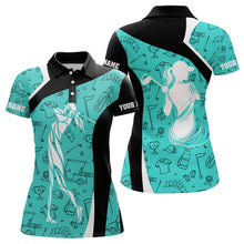 Load image into Gallery viewer, Cyan Blue golf pattern Womens Golf Polo Shirts Custom Golf attire for women golfer gifts NQS9124