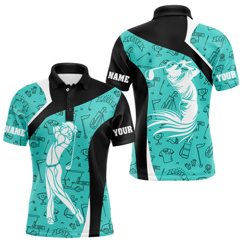 Cyan Blue golf pattern Mens Golf Polo Shirts Custom Golf attire for men personalized golf gifts NQS9124