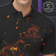 Load image into Gallery viewer, Personalized Black and Orange Tiger Bowling Team Polo, 1/4 Zip Shirts For Men, Tiger Bowling Jerseys NQS11203
