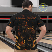 Load image into Gallery viewer, Personalized Black and Orange Tiger Bowling Team Polo, 1/4 Zip Shirts For Men, Tiger Bowling Jerseys NQS11203