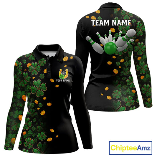 Personalized Green Clover St Patrick's Day pattern Bowling Shirts For Women, Team Bowling Jerseys NQS11206
