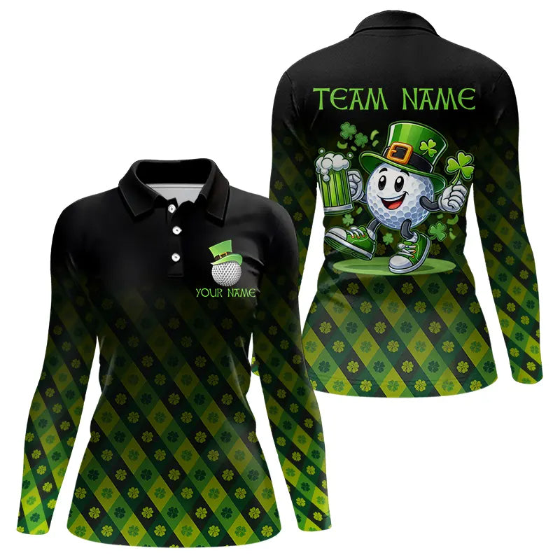 Green clover pattern Lucky golf shirt Women polo shirts custom St patrick Day golf tops for ladies NQS9338