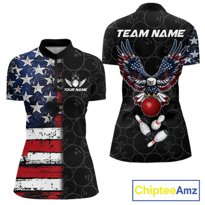 American Flag Eagle Bowling shirts for Women Custom patriotic team bowling jerseys, gift for bowlers NQS11406