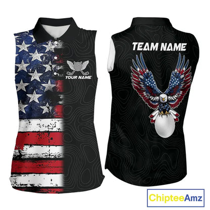 American Flag Eagle ladies sleeveless golf tops Custom patriotic golf shirts for ladies golf apparel NQS11407