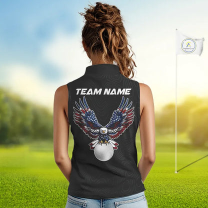 American Flag Eagle ladies sleeveless golf tops Custom patriotic golf shirts for ladies golf apparel NQS11407