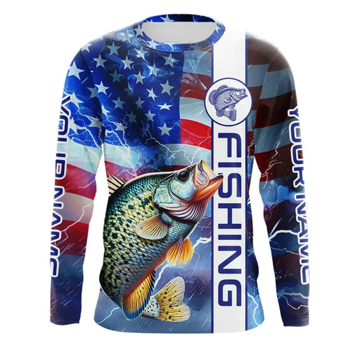 American flag Crappie lingtning Long Sleeve Fishing Shirts custom Patriotic Crappie fishing jerseys NQS9472