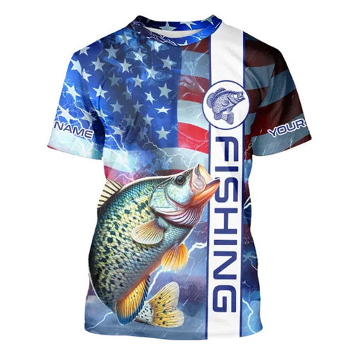 American flag Crappie lingtning Long Sleeve Fishing Shirts custom Patriotic Crappie fishing jerseys NQS9472