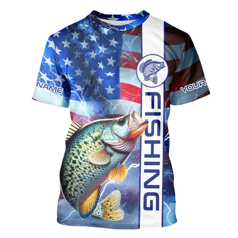 American flag Crappie lingtning Long Sleeve Fishing Shirts custom Patriotic Crappie fishing jerseys NQS9472