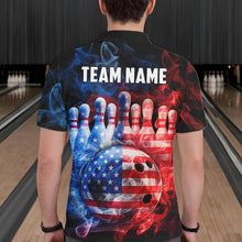 Load image into Gallery viewer, Smoke American Flag Bowling ball and pins Bowling Shirts for Men Custom patriotic Team Bowling Jersey NQS11606