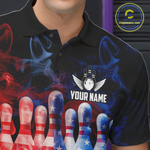 Load image into Gallery viewer, Smoke American Flag Bowling ball and pins Bowling Shirts for Men Custom patriotic Team Bowling Jersey NQS11606