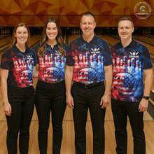 Load image into Gallery viewer, Smoke American Flag Bowling ball and pins Bowling Shirts for Men Custom patriotic Team Bowling Jersey NQS11606