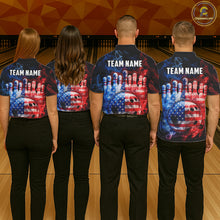 Load image into Gallery viewer, Smoke American Flag Bowling ball and pins Bowling Shirts for Men Custom patriotic Team Bowling Jersey NQS11606