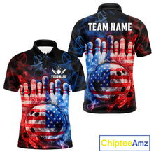 Load image into Gallery viewer, Smoke American Flag Bowling ball and pins Bowling Shirts for Men Custom patriotic Team Bowling Jersey NQS11606