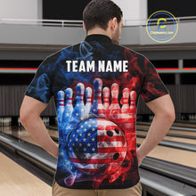 Load image into Gallery viewer, Smoke American Flag Bowling ball and pins Bowling Shirts for Men Custom patriotic Team Bowling Jersey NQS11606