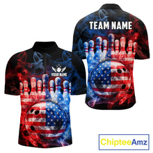 Load image into Gallery viewer, Smoke American Flag Bowling ball and pins Bowling Shirts for Men Custom patriotic Team Bowling Jersey NQS11606