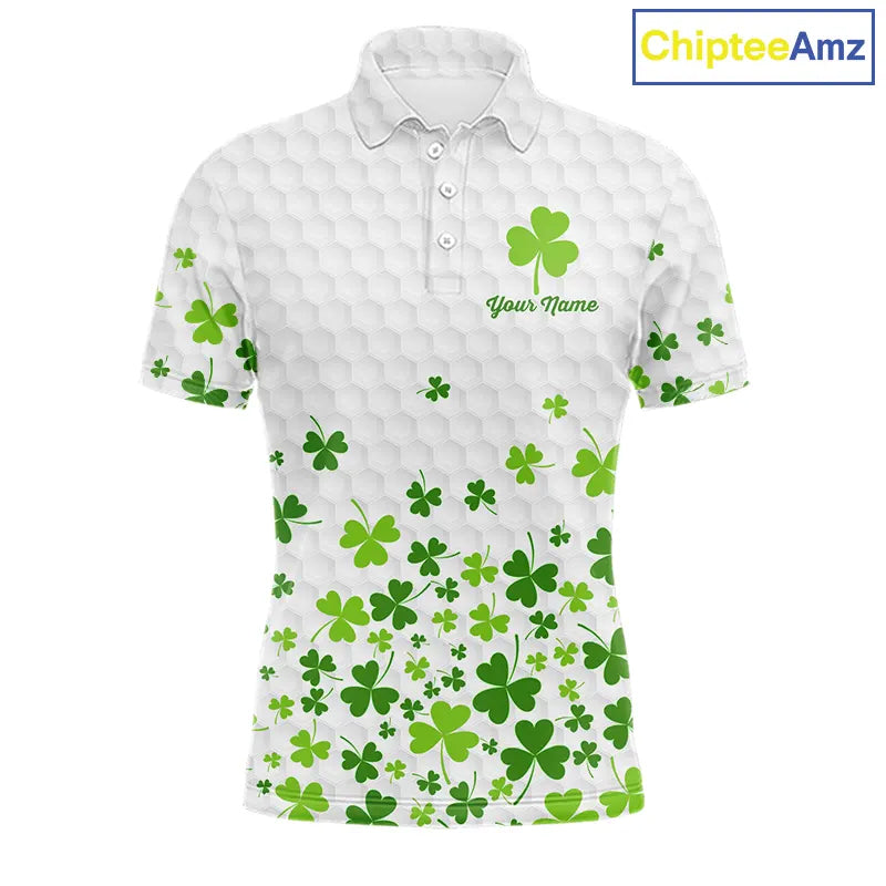 Custom Green shamrock pattern matching golf shirt for couples custom St. Patrick's day golf outfit NQS11610