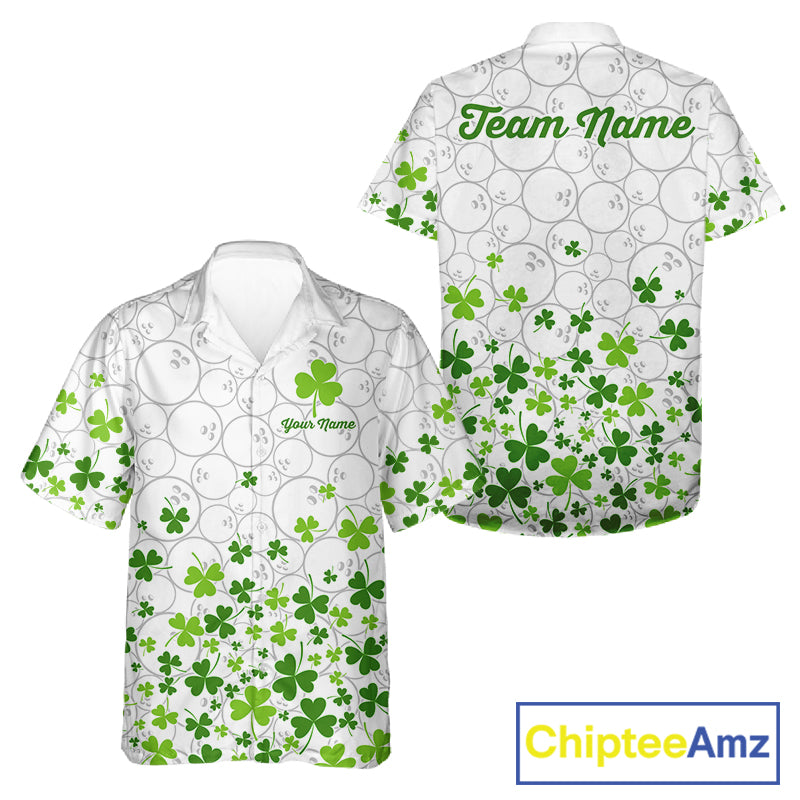 Custom Green shamrock pattern White Camo Button-up Bowling shirts St Patrick's day team bowling shirt NQS11611