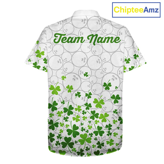 Custom Green shamrock pattern White Camo Button-up Bowling shirts St Patrick's day team bowling shirt NQS11611