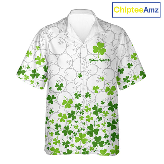 Custom Green shamrock pattern White Camo Button-up Bowling shirts St Patrick's day team bowling shirt NQS11611