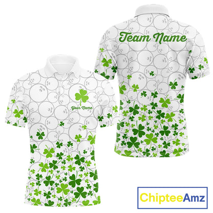 Custom Green shamrock pattern White Camo Bowling shirts for men, St Patrick's day team bowling shirts NQS11611