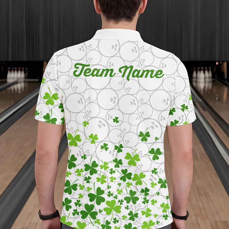 Custom Green shamrock pattern White Camo Bowling shirts for men, St Patrick's day team bowling shirts NQS11611