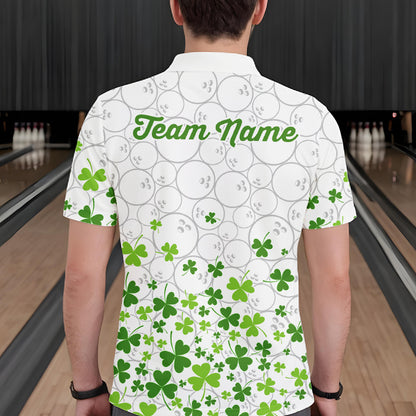 Custom Green shamrock pattern White Camo Bowling shirts for men, St Patrick's day team bowling shirts NQS11611