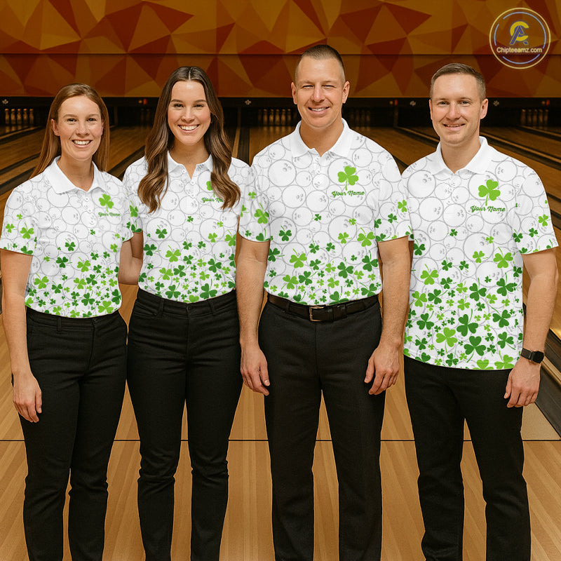 Custom Green shamrock pattern White Camo Bowling shirts for Women St Patrick's day team bowling shirt NQS11611