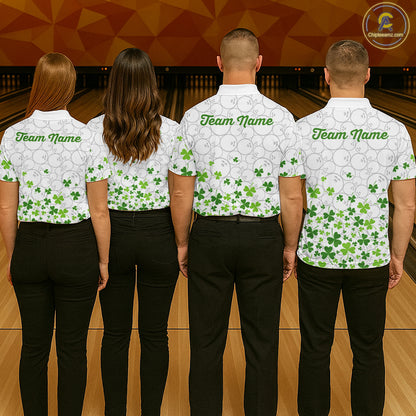 Custom Green shamrock pattern White Camo Bowling shirts for Women St Patrick's day team bowling shirt NQS11611