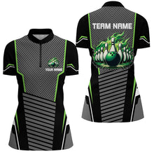 Load image into Gallery viewer, Green flame Bowling Polo, 1/4 Zip Shirt for Women Custom Black Bowling Team Jerseys gift for bowlers NQS7590