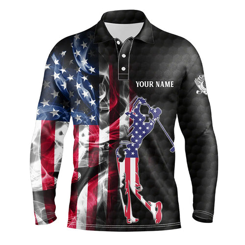 Mens golf polo shirts custom smoke American flag patriotic black mens golf tops NQS7778