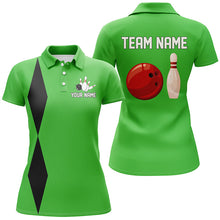 Load image into Gallery viewer, Personalized Retro Women Bowling Polo, Quarter Zip Shirts custom vintage bowling team jersey | Green NQS8002