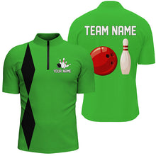 Load image into Gallery viewer, Personalized Retro Bowling Polo, Quarter Zip Shirts For Men custom vintage bowling team jersey | Green NQS8002
