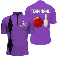 Load image into Gallery viewer, Personalized Retro Bowling Polo, Quarter Zip Shirts For Men custom vintage bowling team jersey| Purple NQS8003