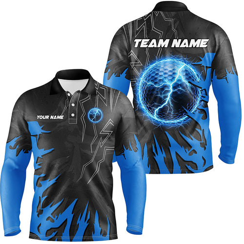 Black and Blue lightning thunder golf ball Mens golf polo shirts custom golf outfits men NQS8007